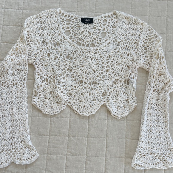 Vici Tops - Vici Crochet Lace Crop Top in Cream